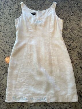 Finity rare find “The price is right” 100% Linen embroidered shift Dress 8